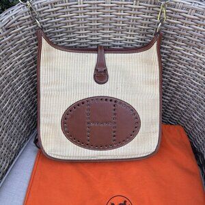 Authentic Hermes Toile Swift Evelyne PM leather brown crossbody bag RARE
